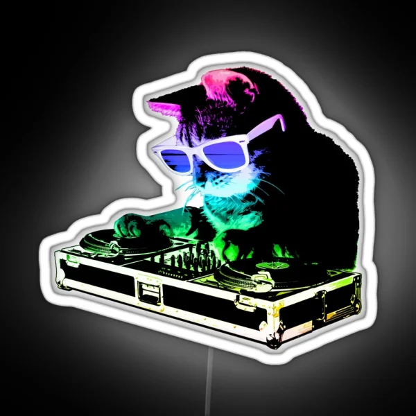 HOUSE CAT Rainbow DJ Kitty RGB Neon Sign