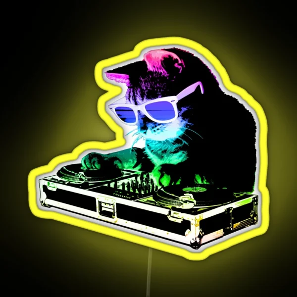 HOUSE CAT Rainbow DJ Kitty RGB Neon Sign