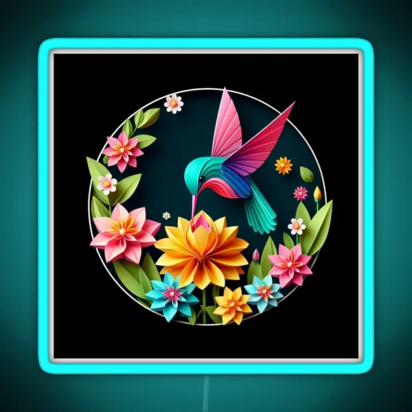Hummingbird Netting On A Flower RGB Neon Sign