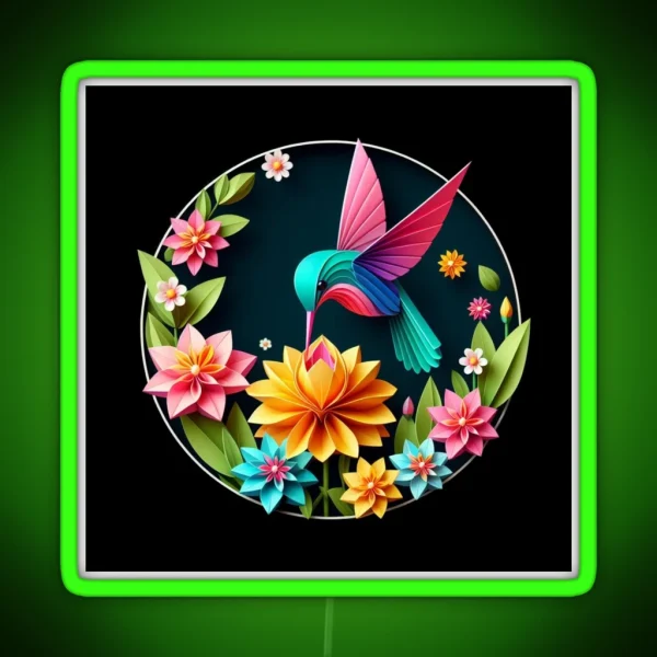 Hummingbird Netting On A Flower RGB Neon Sign