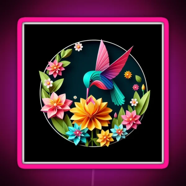 Hummingbird Netting On A Flower RGB Neon Sign