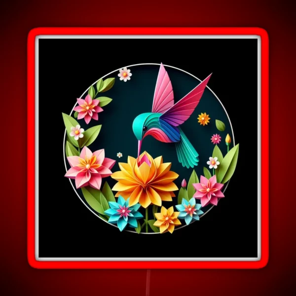 Hummingbird Netting On A Flower RGB Neon Sign