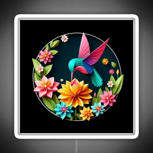 Hummingbird Netting On A Flower RGB Neon Sign