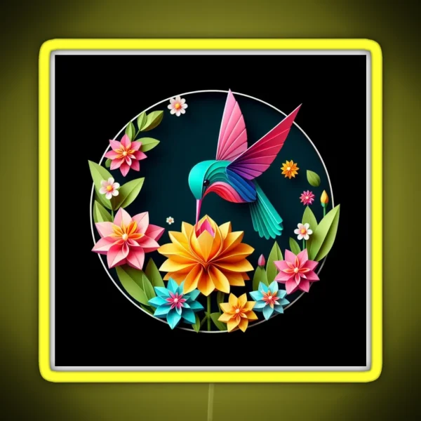 Hummingbird Netting On A Flower RGB Neon Sign