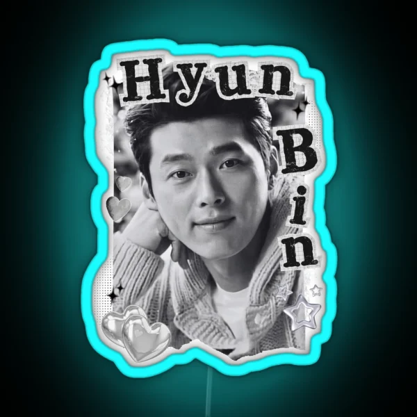 Hyun Bin Collage Striking Black And White Art RGB Neon Sign