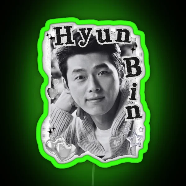 Hyun Bin Collage Striking Black And White Art RGB Neon Sign