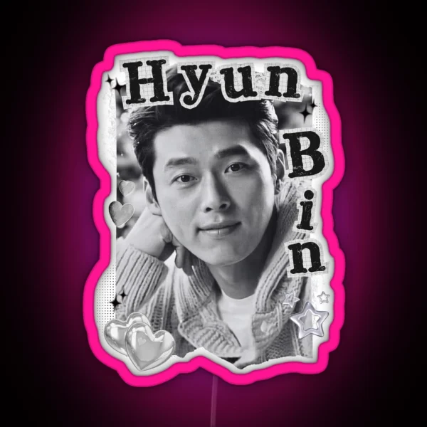 Hyun Bin Collage Striking Black And White Art RGB Neon Sign