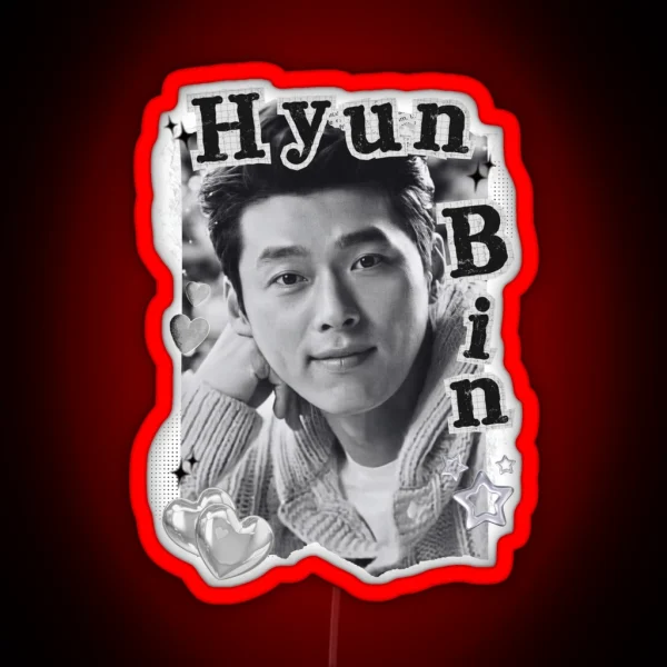 Hyun Bin Collage Striking Black And White Art RGB Neon Sign