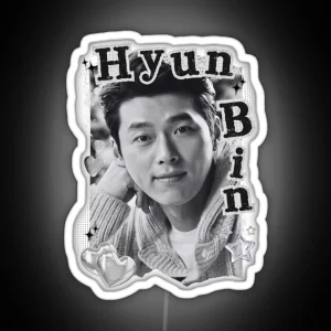 Hyun Bin Collage Striking Black And White Art RGB Neon Sign