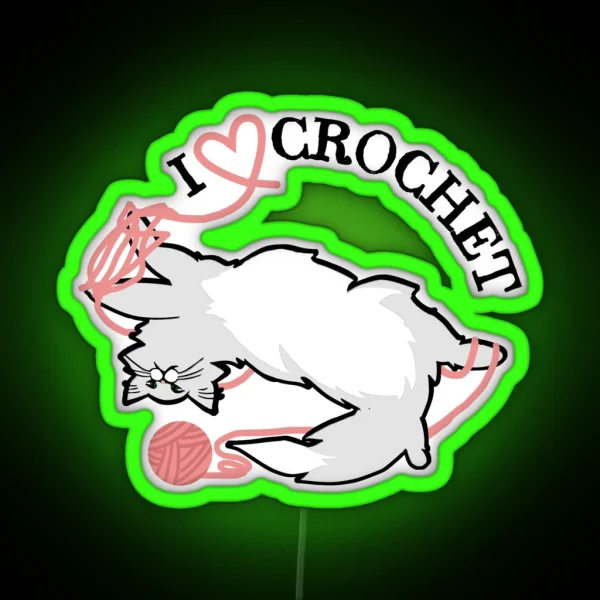 I Love Crochet Cat Tangled In Yarn RGB Neon Sign