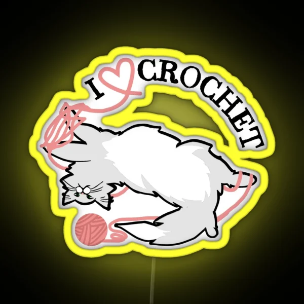 I Love Crochet Cat Tangled In Yarn RGB Neon Sign