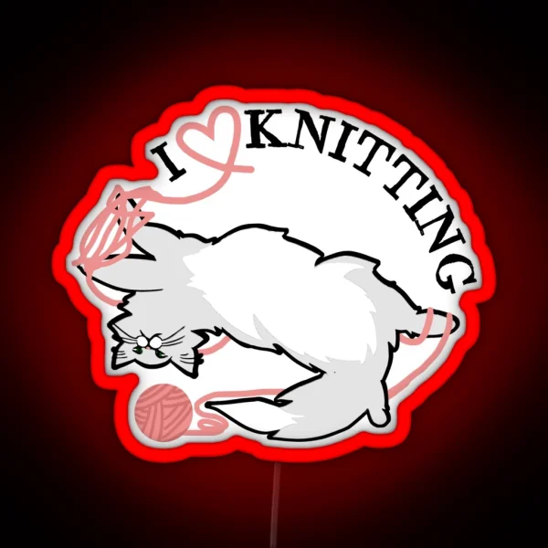 I Love Knitting Cat Tangled In Yarn RGB Neon Sign