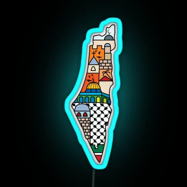 I Love Palestine My Homeland Palestinian Map With RGB Neon Sign