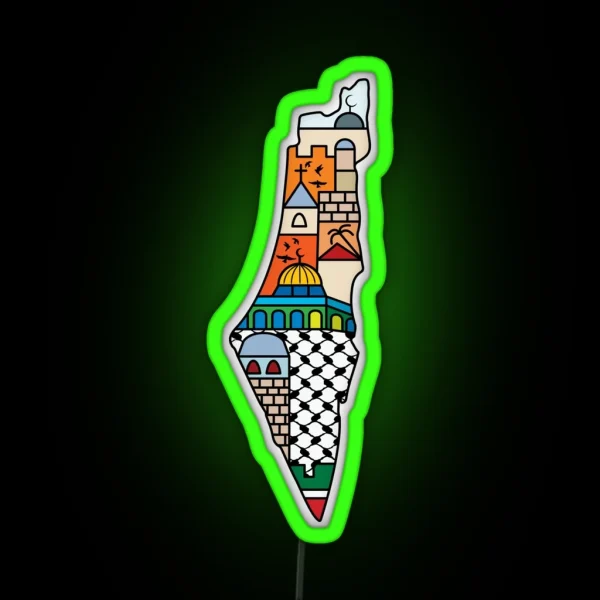 I Love Palestine My Homeland Palestinian Map With RGB Neon Sign