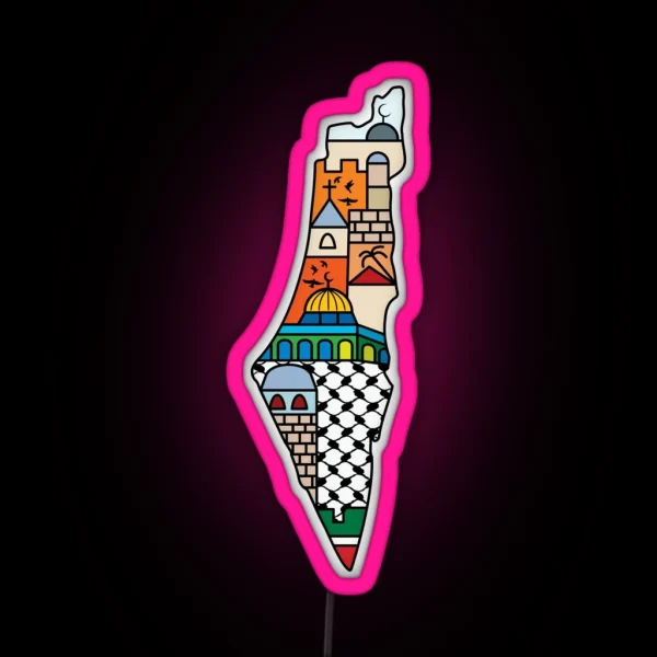 I Love Palestine My Homeland Palestinian Map With RGB Neon Sign