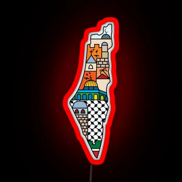 I Love Palestine My Homeland Palestinian Map With RGB Neon Sign