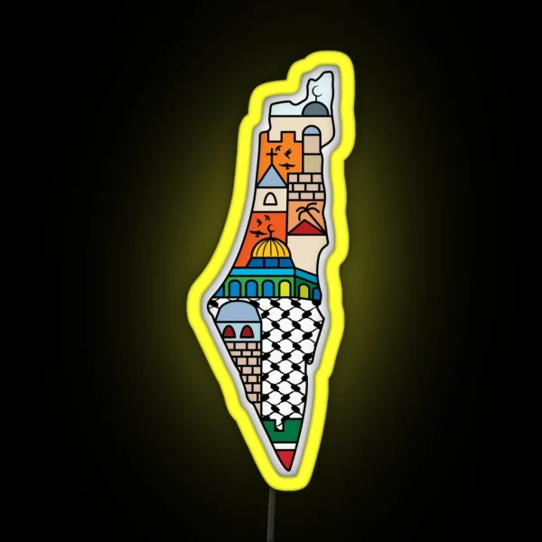 I Love Palestine My Homeland Palestinian Map With RGB Neon Sign