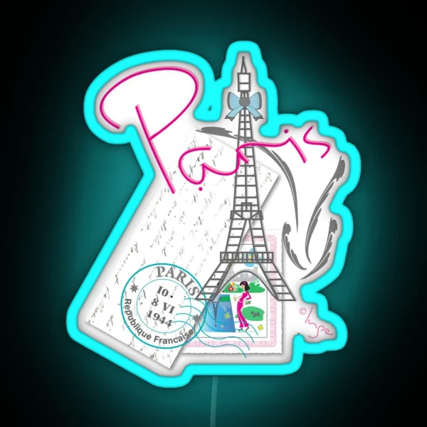 I Love Paris Eiffel Tower With Letter RGB Neon Sign