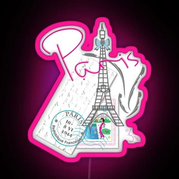 I Love Paris Eiffel Tower With Letter RGB Neon Sign