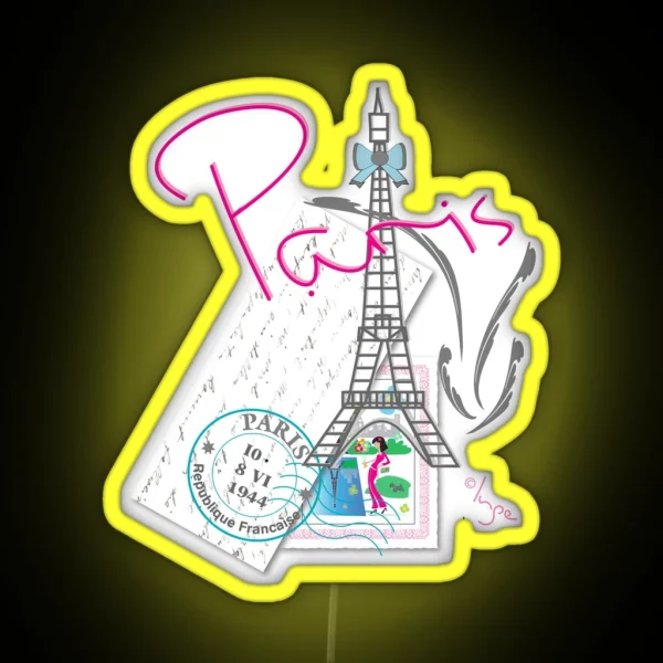 I Love Paris Eiffel Tower With Letter RGB Neon Sign