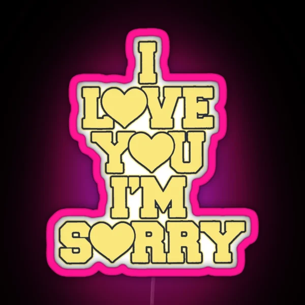 I Love You I M Sorry Yellow Heart Varsity Block Text RGB Neon Sign