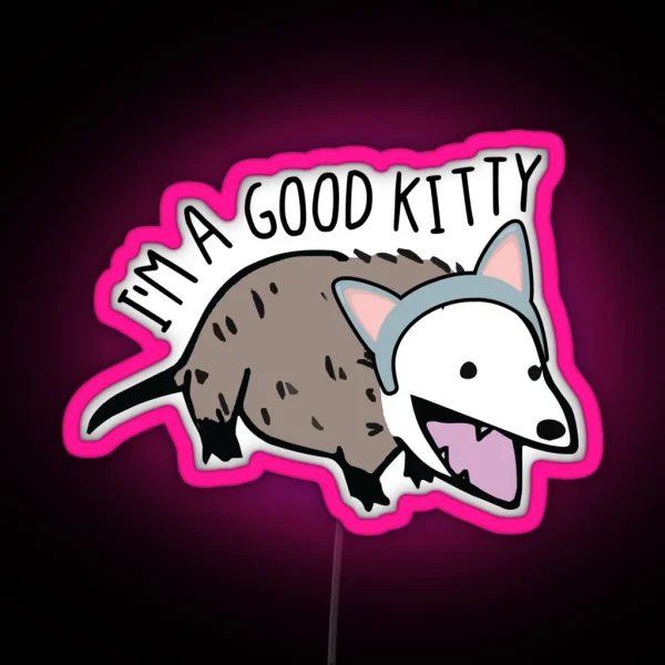 I M A Good Kitty Funny Opossum And Cat Pun RGB Neon Sign
