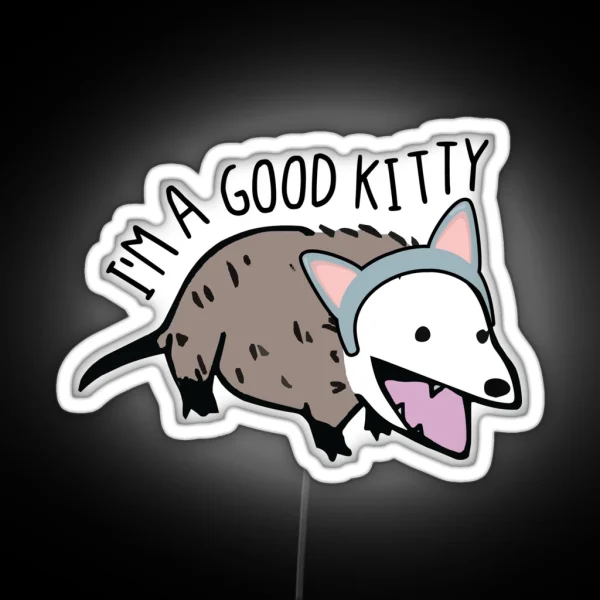 I M A Good Kitty Funny Opossum And Cat Pun RGB Neon Sign
