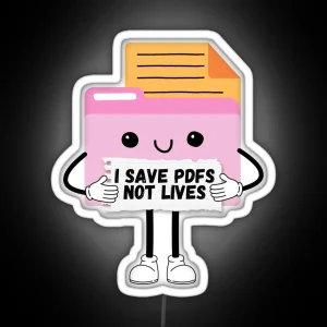 I Save Pdfs Not Lives Cute Funny Graphic Icon RGB Neon Sign
