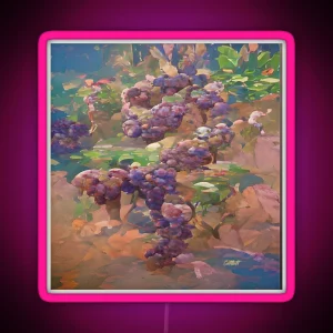 Impressionist Watercolor Wine Grapes Vines Painting Illustration Vine Vineyard Or Winery Wine RGB Neon Sign