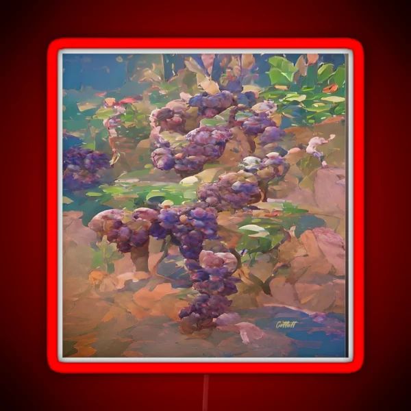 Impressionist Watercolor Wine Grapes Vines Painting Illustration Vine Vineyard Or Winery Wine RGB Neon Sign