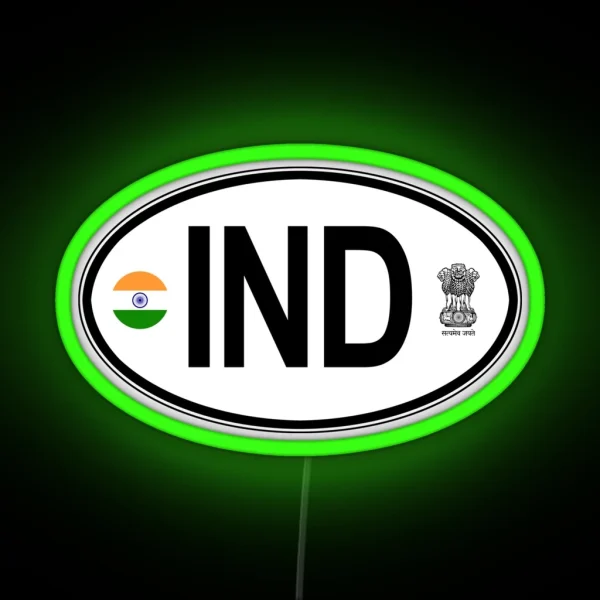 India Oval Country Code Decal RGB Neon Sign
