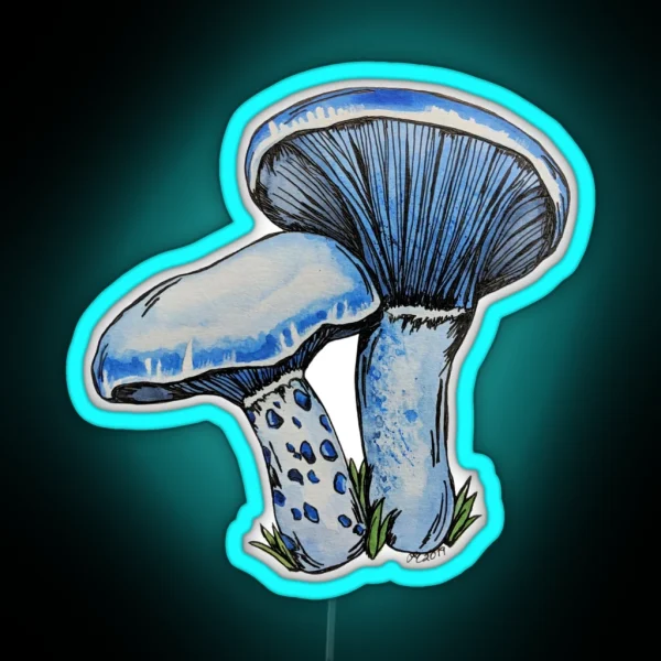 Indigo Milk Cap Mushroom Toadstool Watercolour Art RGB Neon Sign