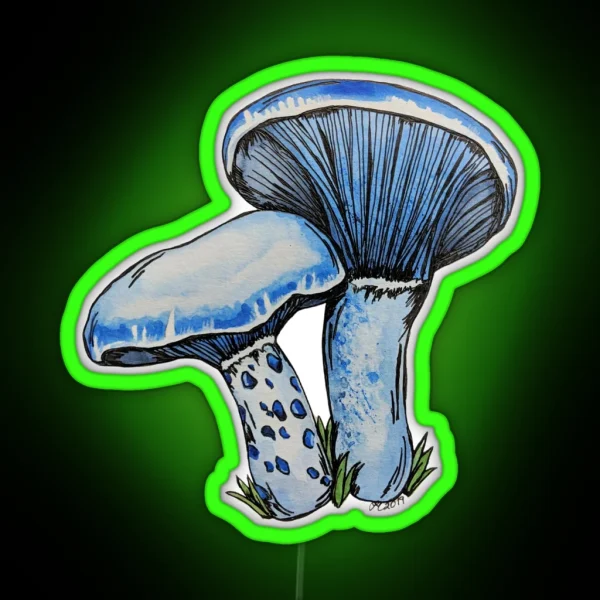 Indigo Milk Cap Mushroom Toadstool Watercolour Art RGB Neon Sign