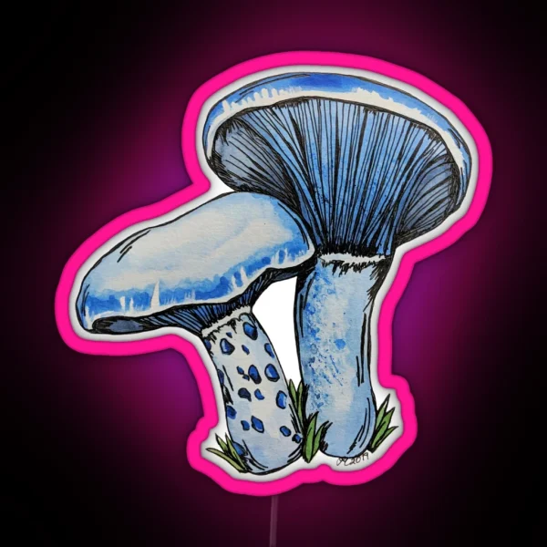 Indigo Milk Cap Mushroom Toadstool Watercolour Art RGB Neon Sign