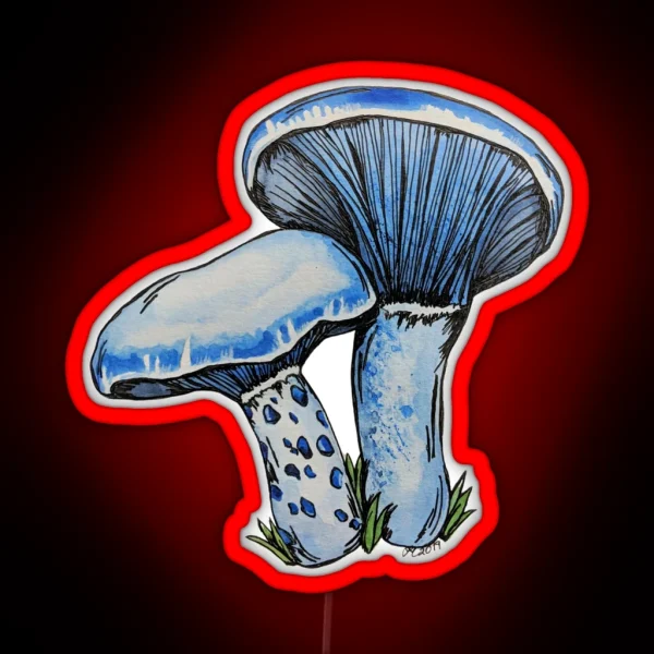 Indigo Milk Cap Mushroom Toadstool Watercolour Art RGB Neon Sign