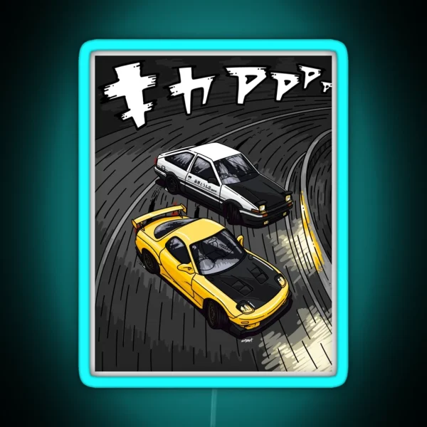 Initial D Style Artwork RX7 Vs AE86 RGB Neon Sign