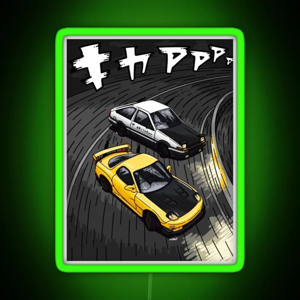 Initial D Style Artwork RX7 Vs AE86 RGB Neon Sign
