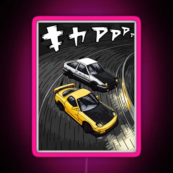 Initial D Style Artwork RX7 Vs AE86 RGB Neon Sign
