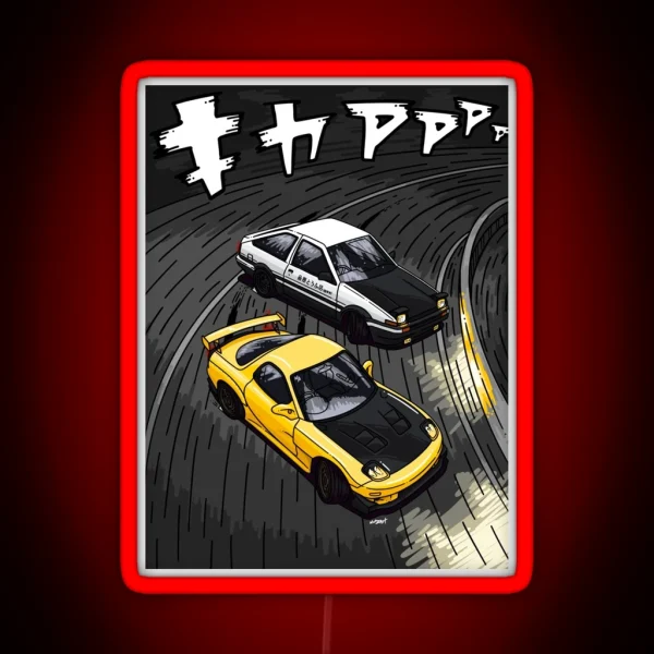 Initial D Style Artwork RX7 Vs AE86 RGB Neon Sign