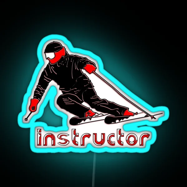 Instructor Dynamic Skiing Minimalist Design RGB Neon Sign