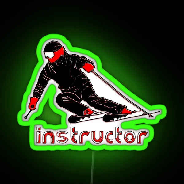 Instructor Dynamic Skiing Minimalist Design RGB Neon Sign