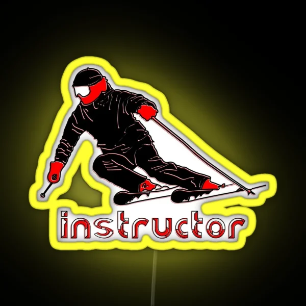 Instructor Dynamic Skiing Minimalist Design RGB Neon Sign