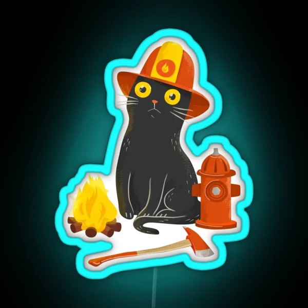 Intense Gaze Firefighter Cat RGB Neon Sign