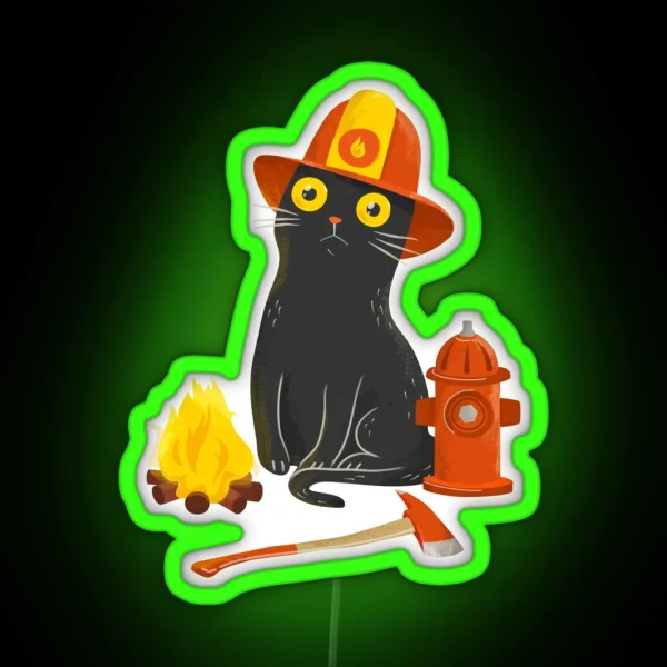 Intense Gaze Firefighter Cat RGB Neon Sign