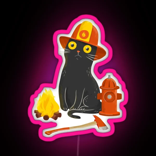 Intense Gaze Firefighter Cat RGB Neon Sign