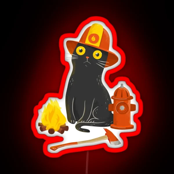 Intense Gaze Firefighter Cat RGB Neon Sign