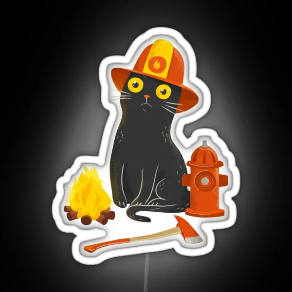 Intense Gaze Firefighter Cat RGB Neon Sign