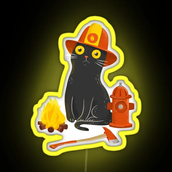 Intense Gaze Firefighter Cat RGB Neon Sign