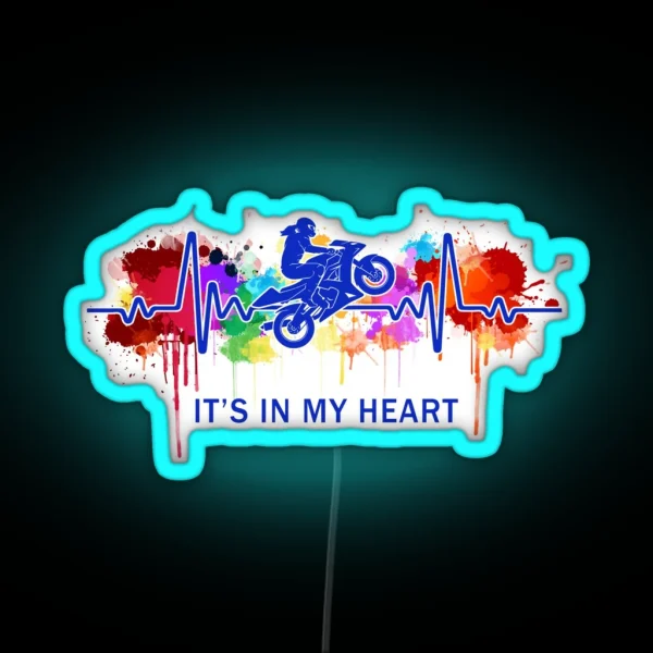 It Is In My Heart Watercolor Heartbeat Motorcycle RGB Neon Sign