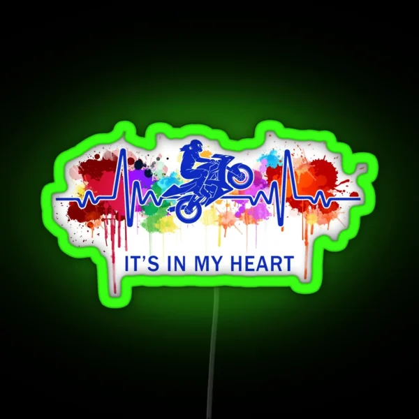 It Is In My Heart Watercolor Heartbeat Motorcycle RGB Neon Sign